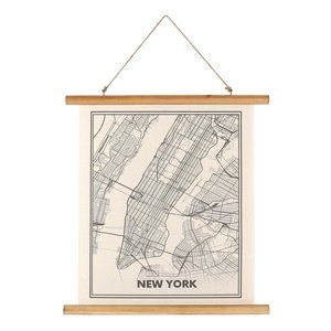 New York Map Linen Scroll Wall Hanging